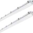 4FT LED Vapor Tight Lights, 4Feet Vapor Proof Light Fixtures for Car Wash, Walk in Freezer, Workshop, Boat Dock, 40W 5600LM 5000K, Commercial Bay Lighting IP65 Waterproof, Clear Cover, 2Pack