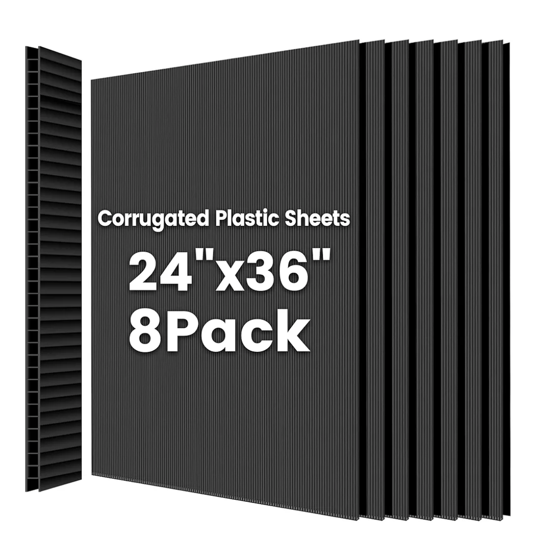 8Pack Plastic Poster Board 24" x 36" Plastic Sheets, Waterproof Coroplast Sheets, 4mm Thick Blank Board Yard Signs for Lawn, Open House, Birthday, Crafts, Black