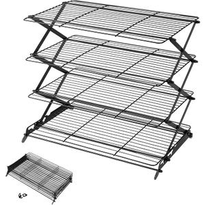 Geesta 2/3/4Tier Upgraded Collapsible Cooling Rack with Adjustable 3 Setting Design Stackable Roasting Cooking Drying Wire Cooling Rack for Cookies Baking Gifts for Women