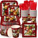 350 Pcs Christmas Paper Plates and Napkins Set 9 Inch 7 Inch Disposable Durable Dinnerware Holiday Xmas Party Supplies Tableware Serve 50 Guest Cups Knife Forks Spoon(Red,Christmas Tree)