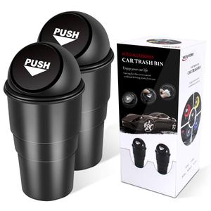 Car Trash Can Bin with Lid, Mini Garbage Cans for Back seat Leakproof Vehicle Automotive Cup Holder Car trashcan, Small Trash Bin for Automotive Office Home Kitchen (Black002)