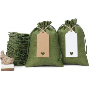 Tapleap Green Burlap Gift Bags with Drawstring - 30Pcs 5x7 Sacks for Wrapping Halloween Favors, DIY Craft, Body Butters, Souvenirs, For Small Business, Wedding, Customers (57in)