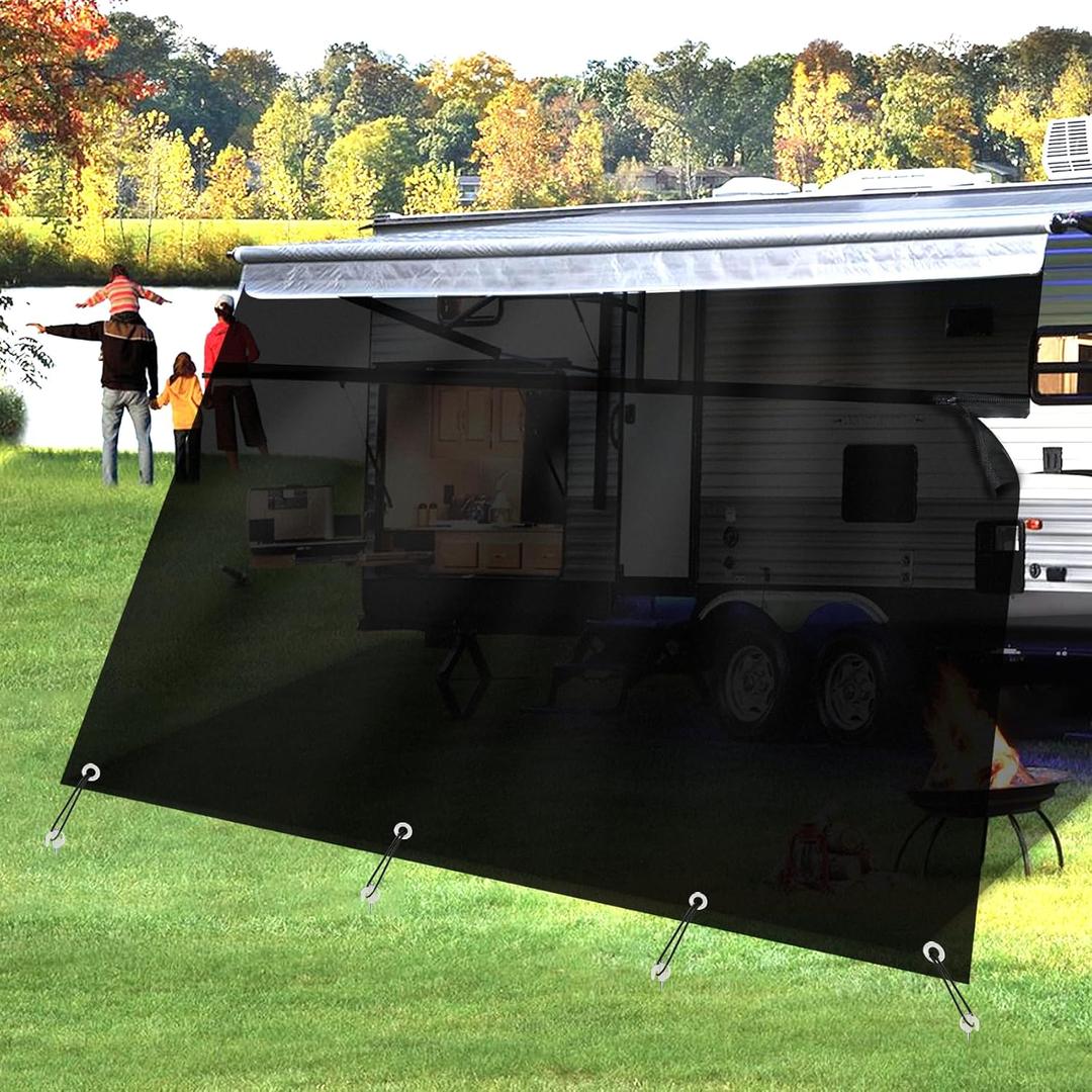 RV Awning Shade Screen with Zipper 9'x17'3", RV Awning Fabric Replacement Complete Kits for Trailer Camper, RV Awning 230GSM 8.2oz, 600D Durable Mesh Blocks 88% Sunlight, Improves Shade&Privacy, 9'x17'3" for 18' Rv Awning