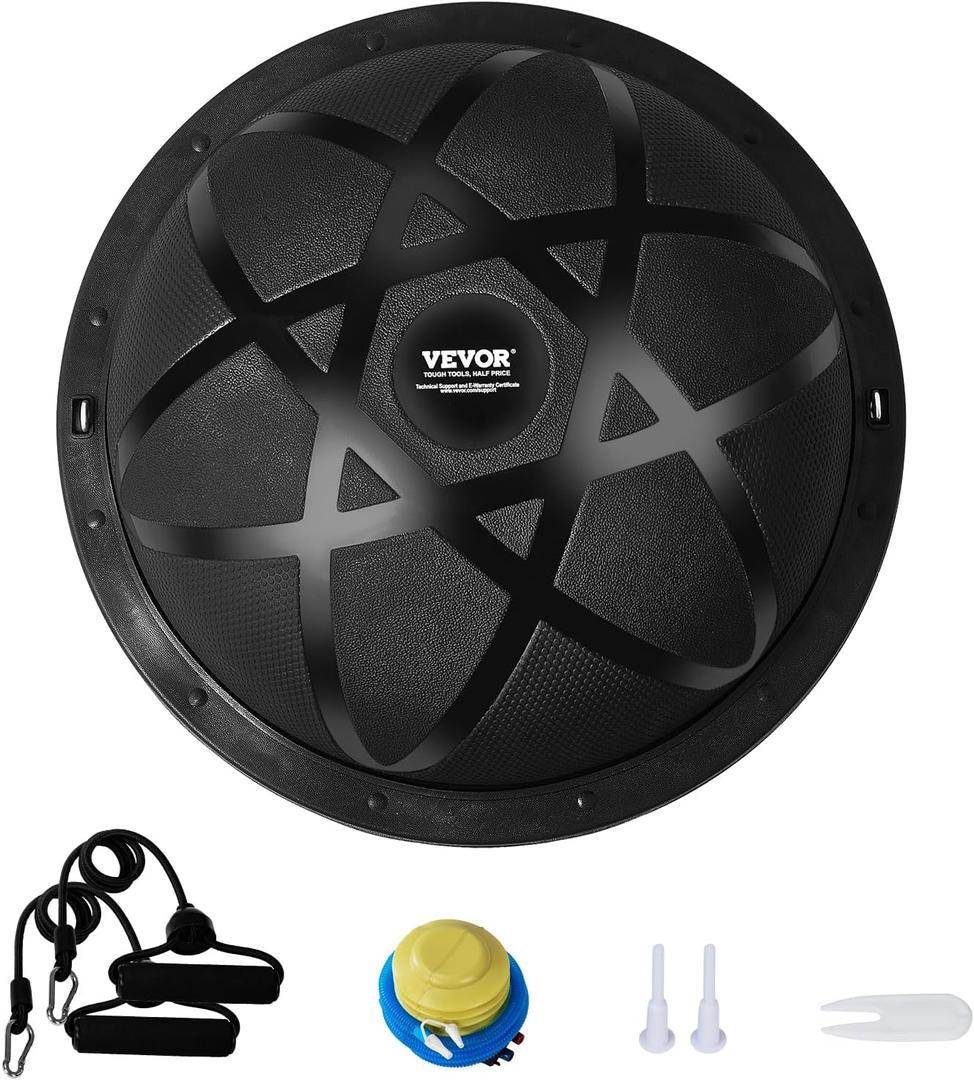 VEVOR Half Exercise Ball Trainer, 23 inch Balance Ball Trainer, 1500lbs Capacity Stability Ball, Yoga Ball with Resistance Bands & Foot Pump, Strength Fitness Ball for Home Gym Full Body Workout