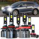 Lights Fit For Toyota Venza 2009 2010 2011 2012 2013 2014 2015 2016, 9005 High Beam H11 Low Beam H11 Fog Light Bulbs, High Power 6500K White Light, Pack of 6