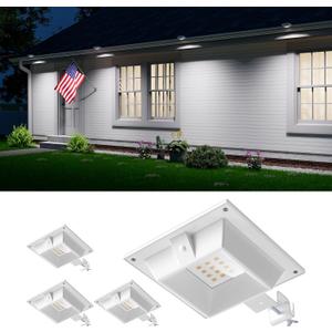 4 Pack White Solar Powered Gutter Lights Outdoor Decorative Waterproof 12 LEDs Yard Lamp for Lighting Fence, Railing, Outside Wall, Deck, Garden, Path, Backyard, Walkway, Patio, Holeless Installation