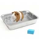 Stainless Steel Guinea Pig Litter Box with Raised Grid,Small Animal Litter Box for Rat,Rhinchilla,Ferret,Toilet Potty Training Pan for Cage (Medium)