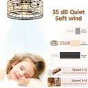 Black Modern Flower Crystal Fandelier with Light and Remote, Rustic Caged Ceiling Fan Flush Mount, Low Profile Ceiling Fans with Lights, 6-Speed Reversible for Bedroom, Girls Room, Living Dining Room