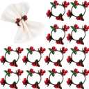 Napkin Rings Set of 12, Christmas Napkin Ring Serviette Holders Handmade Red Berry Table Decorations for Wedding Christmas Thanksgiving New Year Valentine's Banquet Birthday Party