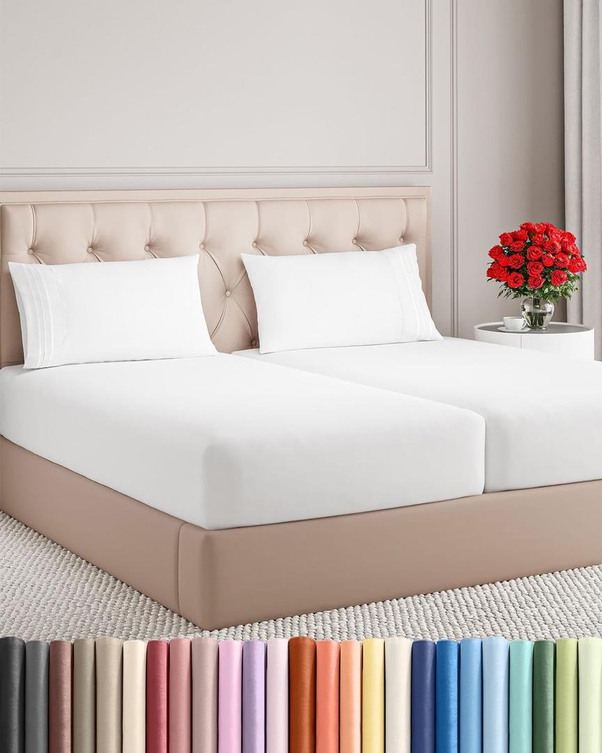 Split King Size 5 Piece Sheet Set - Comfy Breathable & Cooling Bed Sheets Set - Hotel Luxury Bedding for Women, Men, Kids, Teens, Boys & Girls - Deep Pockets, Soft and Wrinkle Free - Oeko-Tex - White