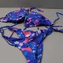 Tainehs Women's Sexy Halter Thong Bikini Tie Two Sides Bottom Triangle Bikini Swimsuits (XX-Large, Pink Flower)