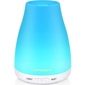 URPOWER 2nd Version Essential Oil Diffuser with Adjustable Mist Mode Waterless Auto Shut-Off and 7 Color LED Lights for Home Office, One Size (Pack of 1), White