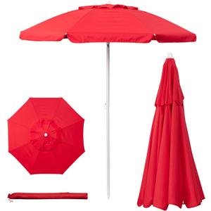 PICNIC TIME 5.5 Ft Portable Beach Umbrella, Lightweight UV Protection Sunshade with Tilt Pole & Carry Bag, Outdoor Canopy Umbrella for Beach, Sand, Pool, Patio, Camping, Travel, or Backyard Shade, (Red)