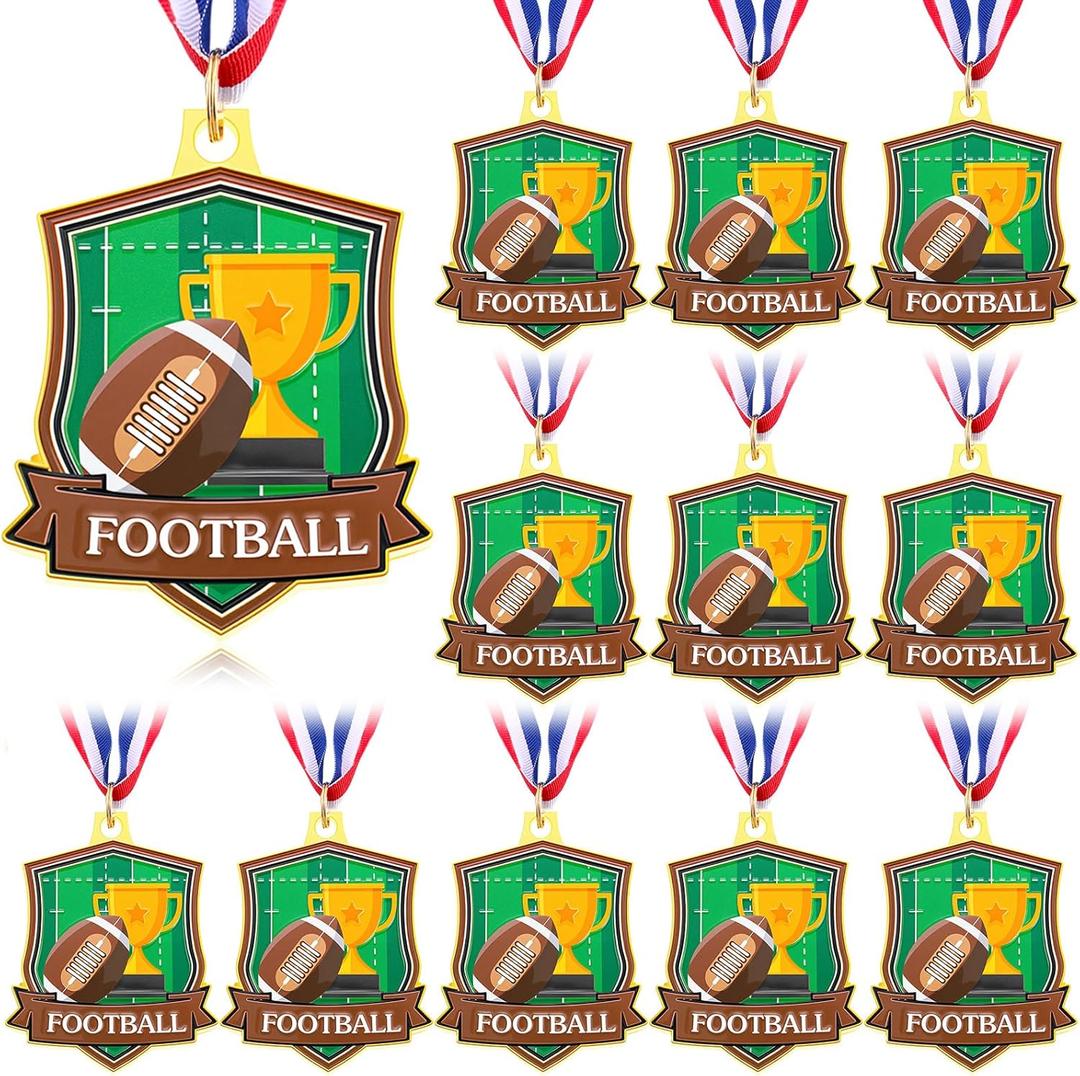 Hiboom 12 Pcs Medals for Awards, Football Soccer Volleyball Golf Basketball Tennis Gold Metal Medal Christmas Team Gifts, Sport Theme Party Favors, Award Medals Bulk for Competition Prizes