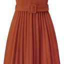 Hobemty Women's Pleated Dress Mock Neck Cap Sleeve Belted A-Line Dresses, XXL