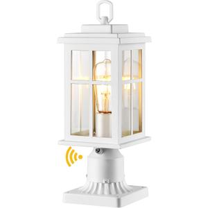 Dusk to Dawn Outdoor Post Lights, White Post Lights Outdoor with Pier Mount Base, Waterproof Lamp Posts Outdoor Lighting with Tempered Glass for Garden, Porch(Hardwired 120V, Not Solar)
