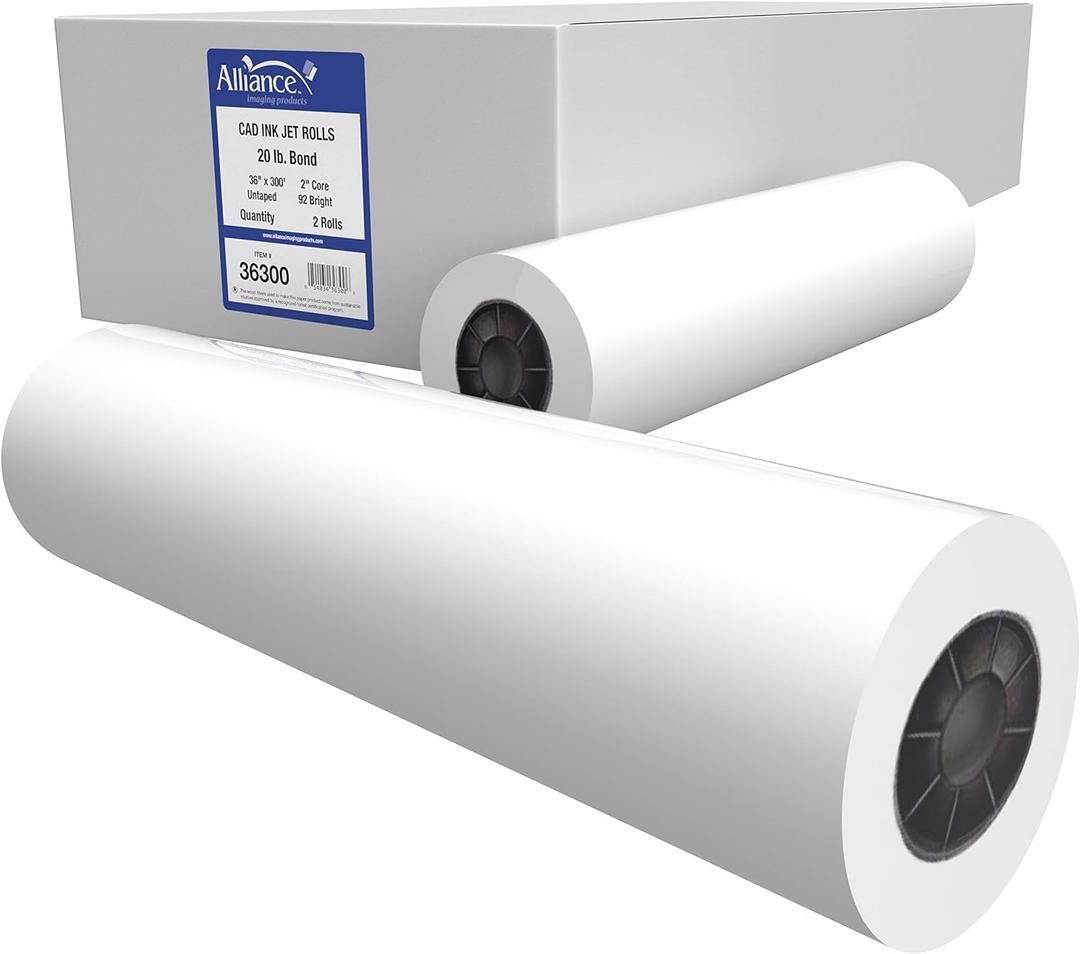 Alliance Wide Format Paper CAD Bond Rolls (20lb, 36 In x 300 Ft | 2" Core)