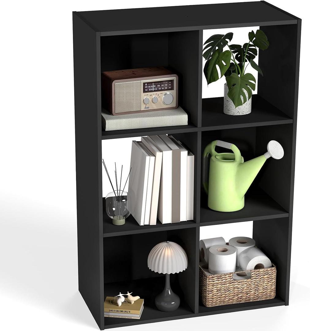 DUMOS 6-Cube Storage Organizer, Open Bookshelf 3 Removable Panels | Display Storage Bookcase for Living Room, Bedroom, Entrance Hall, Home Office, 36" Lx11.6 Dx24 H, Black