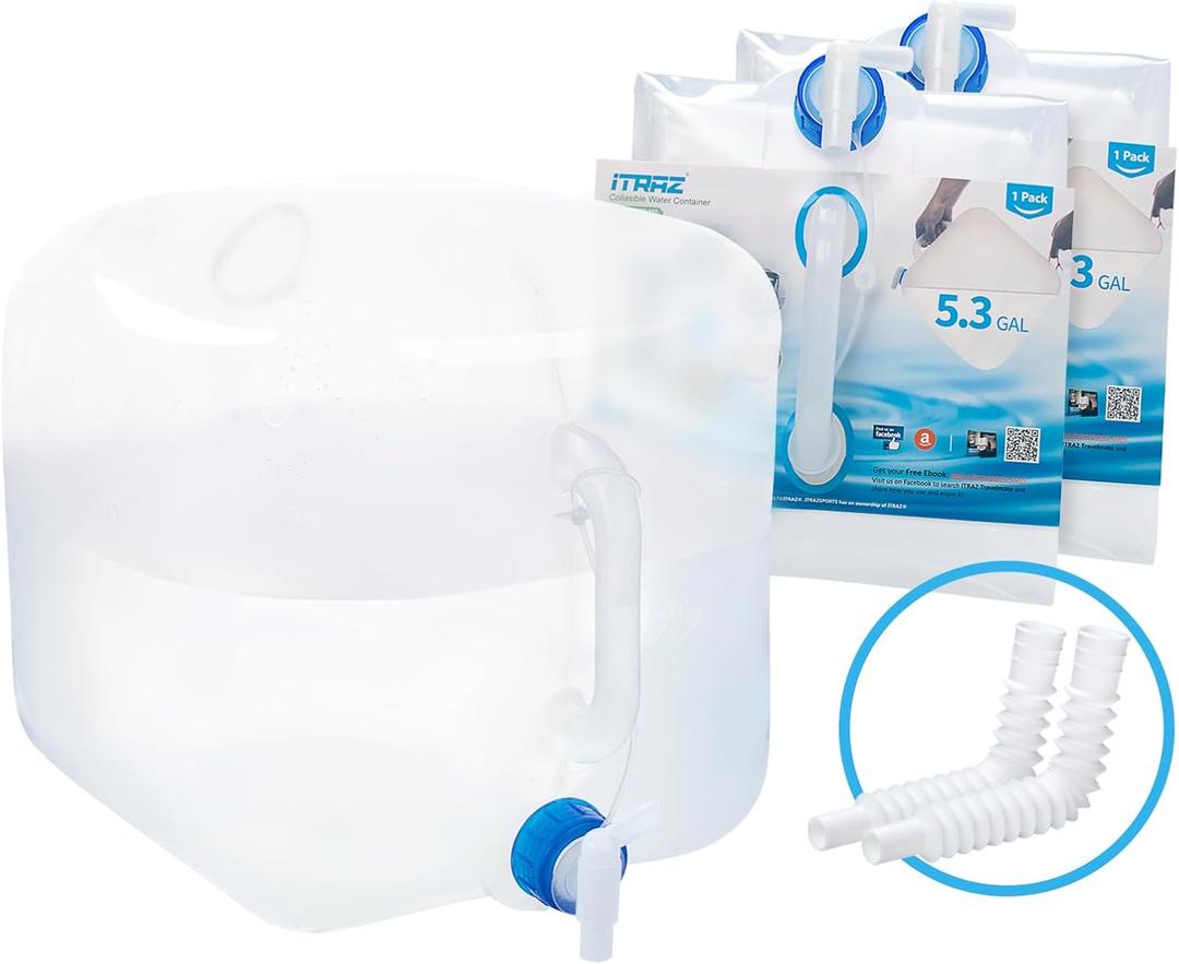 Collapsible Water Container with Spigot, 25.3 Gallon BPA Free Camping Water Storage Jug Carrier for Outdoors Hiking Backpack RV&Emergency, Survival Water Canteen-Portable Foldable Transparent