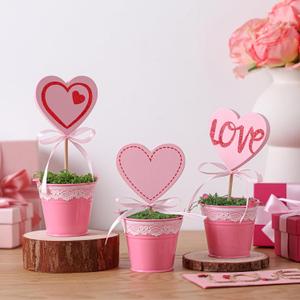 3 PCS Valentine Day Glitter Heart Topiary Tree Plant 5.5'' to 7'' Artificial Pink Heart Potted Tree Fake Plant with Pot for Tabletop Centerpiece Tiered Tray Decor Gifts