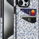 for iPhone 15 Pro Max 6.7 inch Case with Card Holder Soft Leather Wallet Case Protective Shockproof Hard Cover for Women Girls (Blue Floral, iPhone 15 Pro Max 6.7 inch)