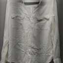 Astylish Womens V Neck Roll up Sleeve Button Down Blouses Tops (Large, White)