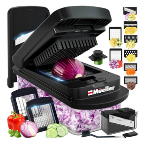 Mueller Pro-Series 10-in-1, 8 Blade Vegetable Chopper, Mandoline Slicer, Onion Mincer, Cutter, Dicer, Veggie Chopper with Container, Kitchen Essentials & Gadgets, House Warming Gifts New Home, Black