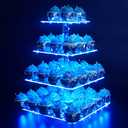 YestBuy 4 Tier Acrylic Cupcake Stand Afternoon Tea Cake Stand Large Cupcake Stand Cupcake Tower Cupcake Holder for Pastry + LED Light String Ideal for Weddings Birthday Bar Party Dcor (Blue Light)