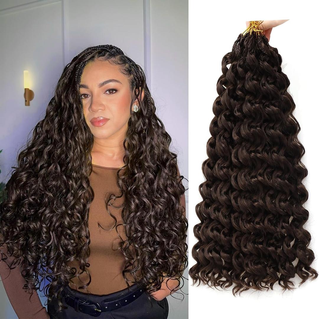 8Packs Curly Crochet Hair Boho Ocean Wave Crochet Hair 18Inch Pre Looped Crochet Hair for Black Women Pre Twisted Bench Curl Crotchet Hair(4#, 18inch)