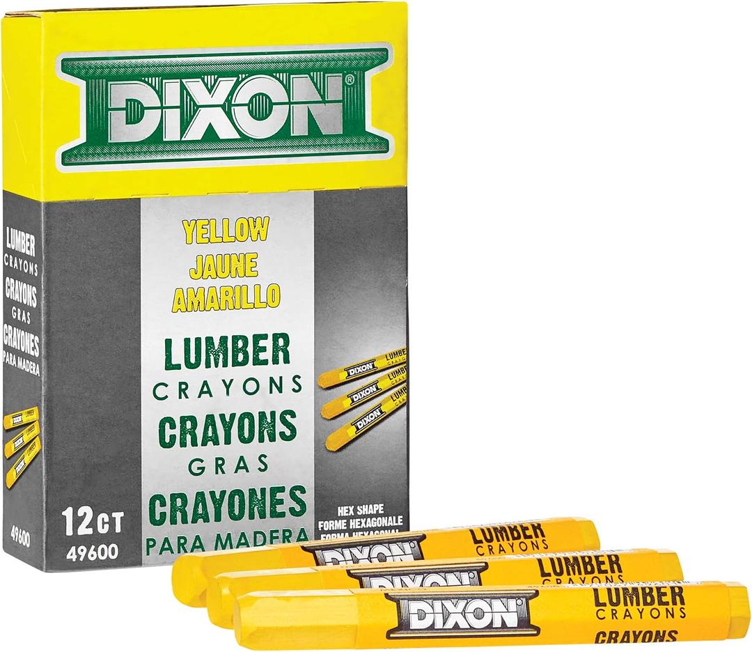 DIXON Industrial Lumber Marking Crayons, 4.5" x 1/2" Hex, Yellow, 12-Pack (X49600)