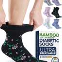 Pembrook Bamboo Viscose Diabetic Socks for Women & Men - 6 Pairs | Breathable Wide Non Binding Plus Size Socks | Loose Fit, Medium, Flowers - 6 Pairs