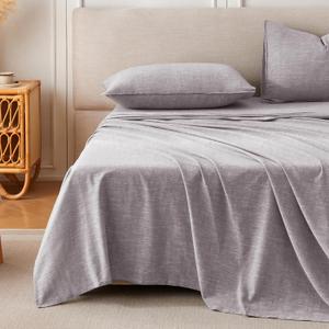 Linen Sheets Queen Size, Stonewashed Linen Cotton Blend Sheets with Slub Texture, Breathable & Soft Cotton Bedsheets, All-Season Comfort, 4 Pieces, Gray