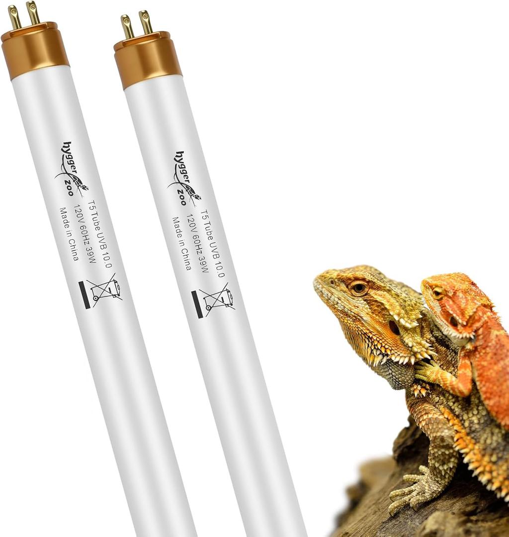 UVB Light for Reptiles Bearded Dragon, 2 Pack T5 UVB Reptile Light UVB Bulb 10.0 39W UVA UVB Reptile Light Bulb Terrarium Light Lamp Tube for Turtle Chameleon Leopard Gecko Snake Tank, 34 Inch