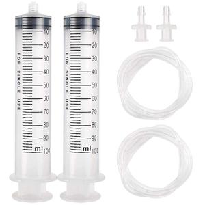 DEPEPE 2pcs 100ml Large Plastic Syringe with 2pcs 47in Handy Plastic Tubing and Luer Connections for Scientific Labs, Measuring, Watering, Refilling, Filtration, Feeding