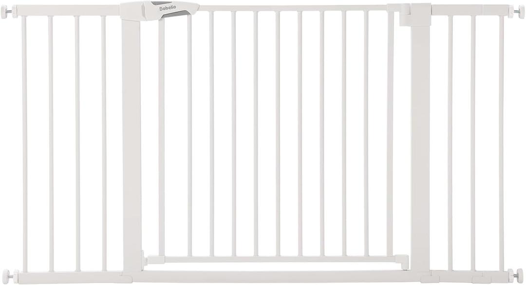 Babelio 36-57" Extra Wide Baby/Dog Gate, Auto Close with Large Walk Thru Door,Safety for Pet, House, Stairs and Doorways, Pressure Mounted for Chlid, White