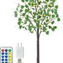 Lighted Eucalyptus Tree - 4FT 60 LED Light Up Eucalyptus Tree with 6 Branches, 120 Leaves, Remote 8 Flashing Modes, Timing, DC 5V Safe, Faux Artificial Lighted Trees for Decoration Inside and Outdoor