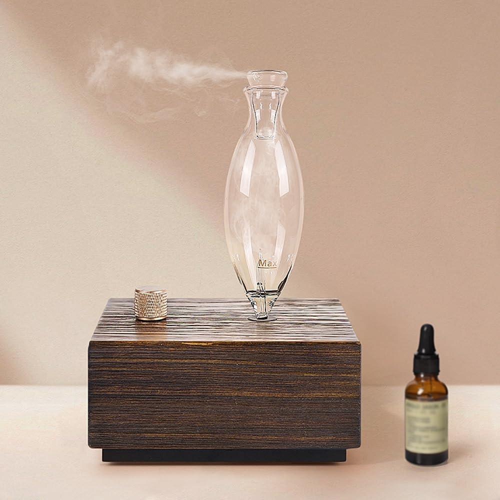Waterless Essential Oil Diffuser - Premium Wood & Glass Nebulizer, Battery Operated Scent Diffuser for Home and Large Rooms, Ideal for Hotels - Ultimate Aromatherapy Fragrance Diffuser