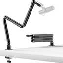 TODI Mic Arm for Lightweight Mics, Microphone Arm Rotatable, Storable Desk Mic Stand for Bear 3LB with Mount Clamp, Mic Stand Boom Arm with Cable Channel with 3/8'' 5/8'' Thread for Podcast, Gaming (Black)