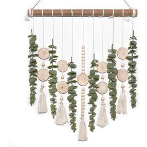 Artificial Eucalyptus Wall Hanging Decor Fake Plant Greenery Leaves Chip Strands Beads Garland on 16.5 inch Stick Boho Rustic Farmhouse Nature Bathroom Bedroom Living Room Decorations