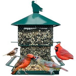 Bird Feeders for Outdoor Hanging, Heavy Duty Metal Bird Feeder, 6lb Large Capacity, Supports Cardinal, Finch, Blue Jay and Wild Birds (Dark Green)