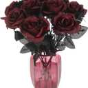 Tinsow 10 Pcs Artificial Roses Bouquet Faux Black Roses Bundles Fake Flowers Realistic Flowers Arrangements Halloween Decor (Maroon, 10)