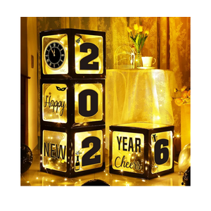 54Pcs Happy New Year Party Decorations 2026 Includes Black and Gold White Balloons 4Pcs Boxes Letters Numbers for New Years Eve Night Birthday Party Supplies