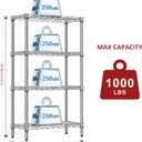 IZEUK 4 Tier Steel Storage Shelves, Heavy Duty Metal Shelf Wire Shelving Rack for Pantry, Kitchen, Living Room, or Office Organization (11.8" D x 25.6" W x 45.5" H, 1000LBS, Chrome)