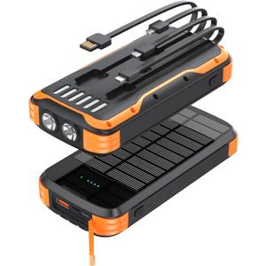 MINRISE Solar Power Bank 40000mAh, Portable Charger PD 20W Fast Charging Solar Charger Power Bank Built in 4 Cables and USB-C in/Output, Camping Essentials External Battery Pack with Flashlights