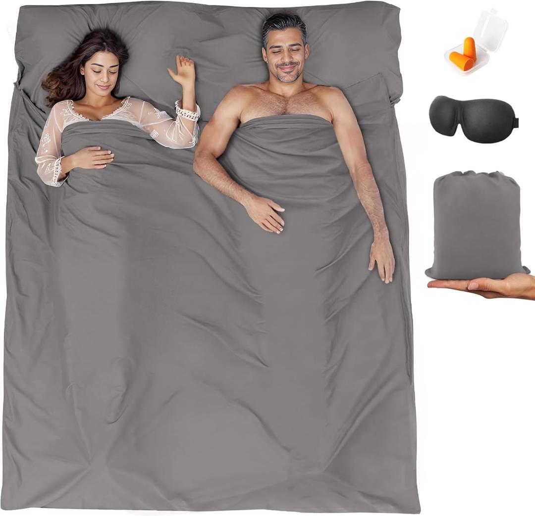 Sleeping Bag Liner,Travel Sheet & Adult Sleep Sack, Camping Sheets Travel Sleep Sack for Backpacking,Hotels & Hostels -Lightweight Single &Double Travel Sheet Camping Sheets