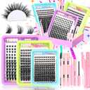 YIDUO 3 Styles Lash Clusters Kit Bulk Packs with 2Bond&Seal Volume/Manga/ultra/Dramatic Eyelash Extensions 8-18mm lashes Clusters Kit Wispy D Curl Individual Fake Eyelashes Kit DIY at Home Easily