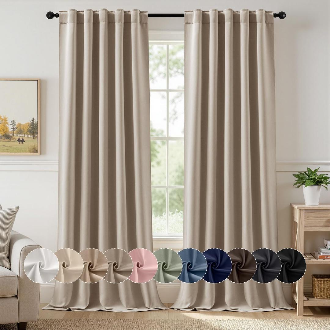 MIULEE Taupe Pinch Pleat Blackout Curtains 108 Inch Length 2 Panels Set for Bedroom Living Room Darkening Back Tab Rod Pocket Pleated Thermal Insulated Soundproof Curtains with Hooks, W40xL108
