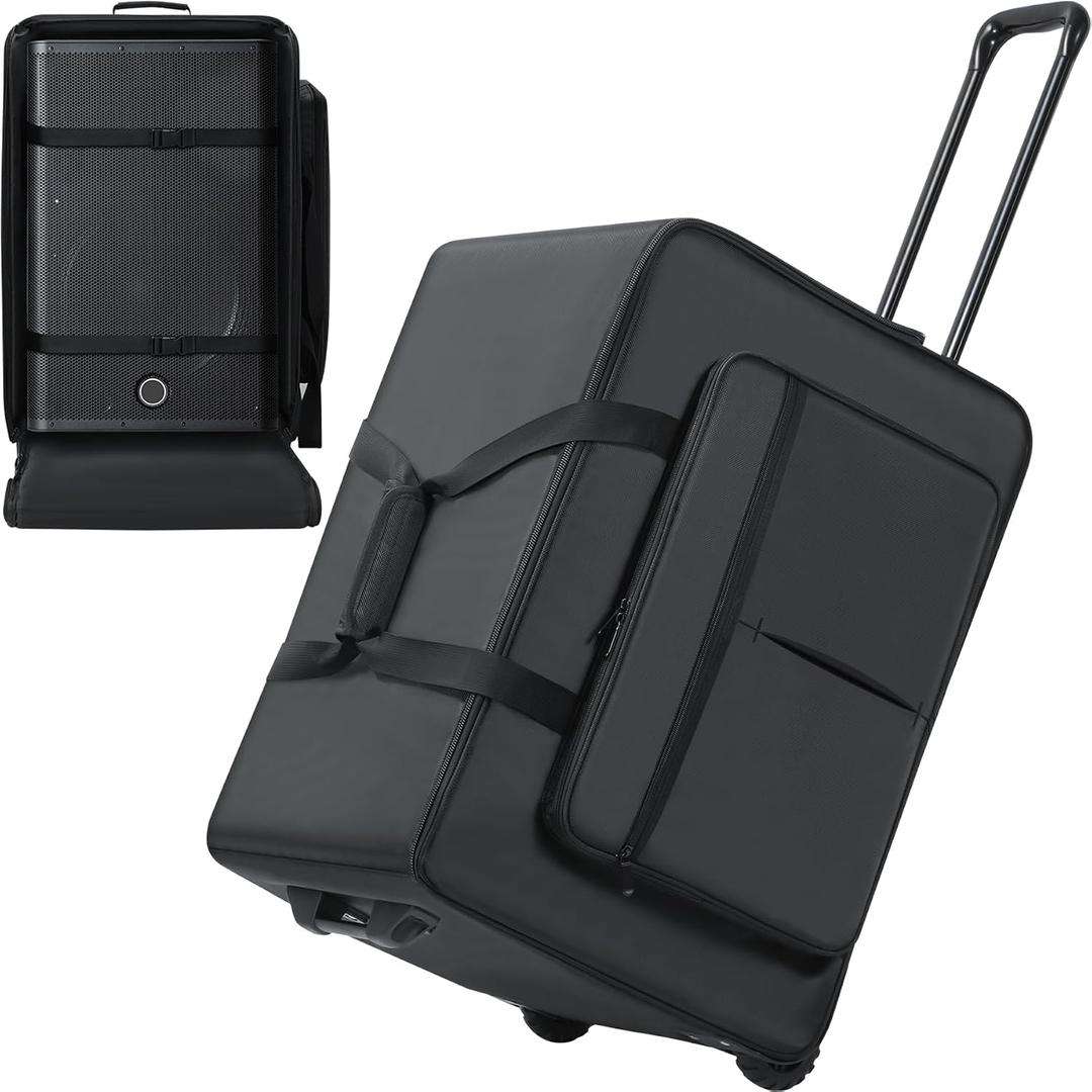 Speaker Bag with Wheels Compatible with QSC K12 / K12.2 / DXR12 MKii, Speaker Rolling Soft Case with Multi-pocket & 2 Fix Straps, Padded Speaker Roller Bag with Retractable Handle (24*17.3*16.5in)