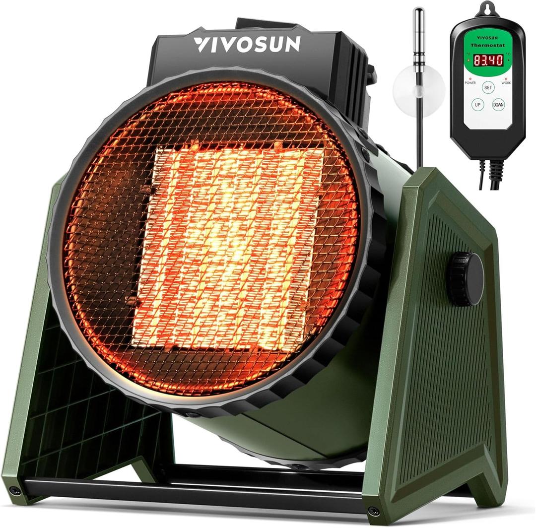 VIVOSUN Portable Greenhouse Heater with Adjustable Thermostat, 750W/1500W Electric Heater, 3 Modes for Fast Heating, Overheat Protection, Dustproof Design for Grow Tents, Patios & Outdoors