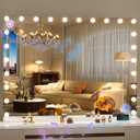 Hasipu Hollywood Vanity Mirror with Lights and Bluetooth Speaker, 47" x 35" Makeup Mirror with 24 Dimmable LED Bulbs 3 Color Modes, 5X Magnifying Glass, Touch Control, USB and Type-C, Tempered Glass